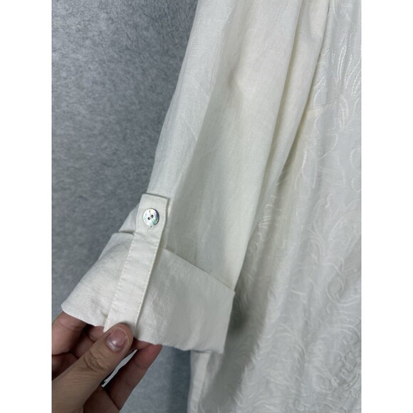 Soft Surroundings Shirt Womens 1X Beige Embroidered Linen Blend Preppy - Picture 3 of 10